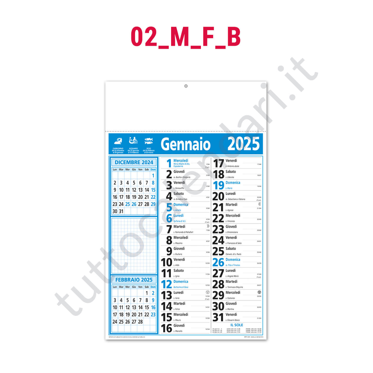 Stampa calendario commerciale da parete con note