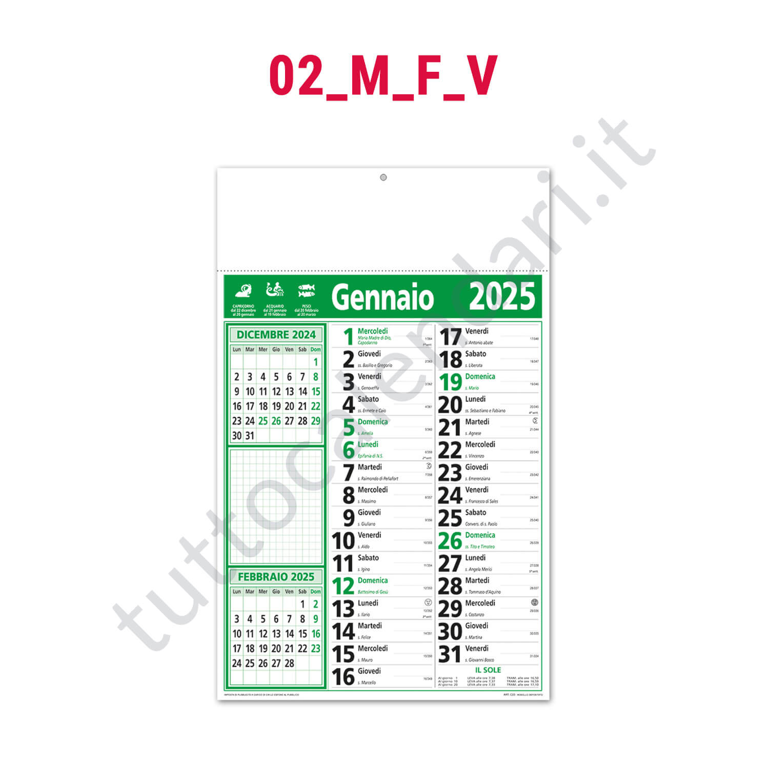 Stampa calendario commerciale da parete con note