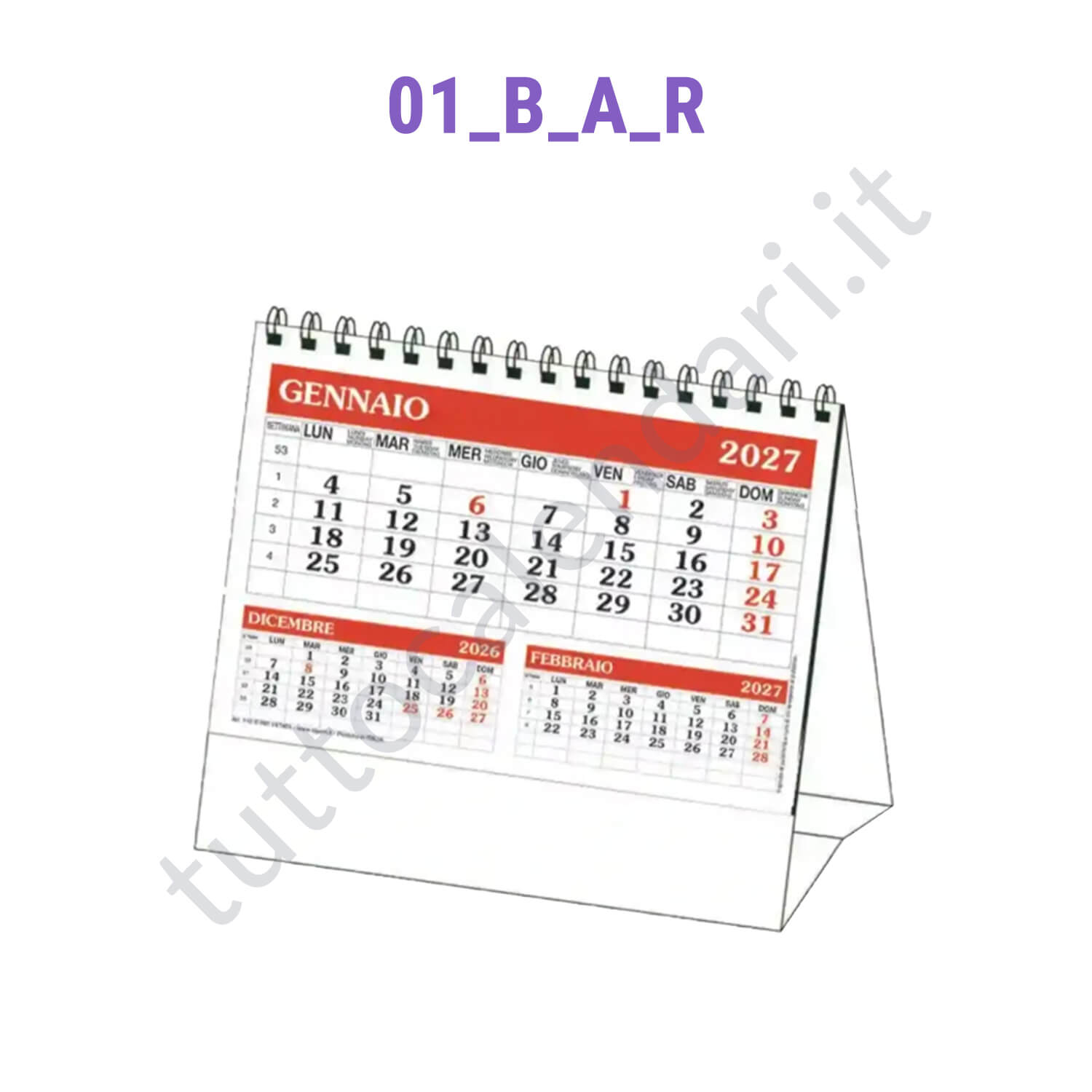 calendario da tavolo rosso composto da 7 fogli Vendita online calendario a cavallotto