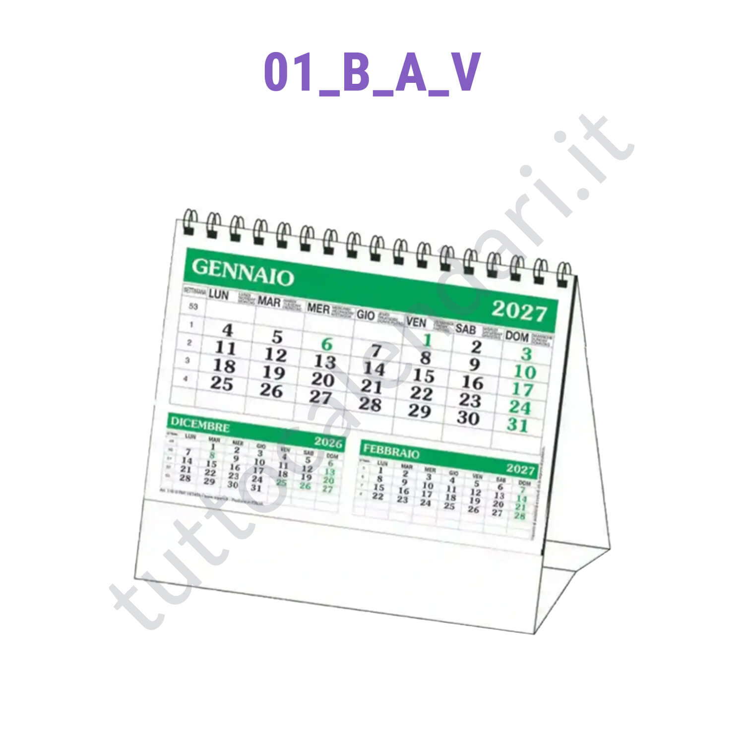 calendario da tavolo verde composto da 7 fogli Vendita online calendario a cavallotto