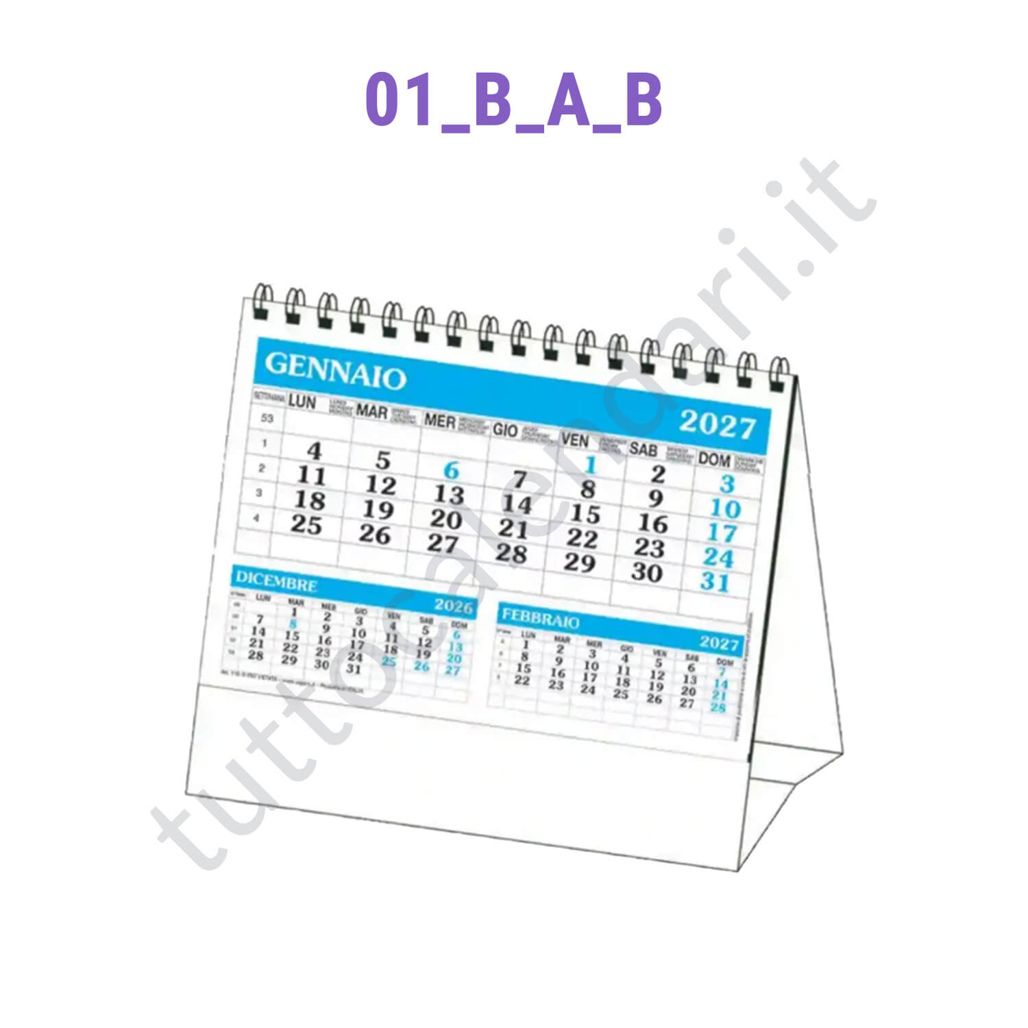 calendario da tavolo azzurro composto da 7 fogli Vendita online calendario a cavallotto