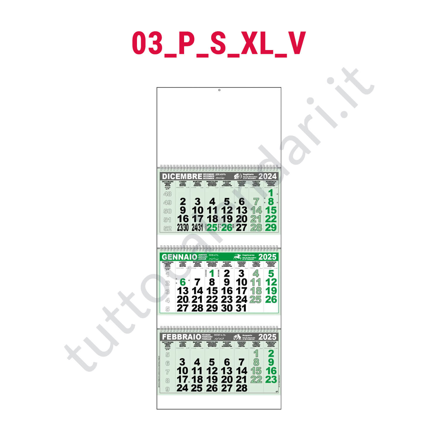 Stampa calendario trittico a tre spirali